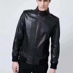 Jack Jones Mens Black Leather Jacket Genuine Buttery Leather Soft Motorcycle S